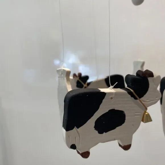 1980 Clay Whimsical Wind Chime of Cows and Milk Jugs NWT